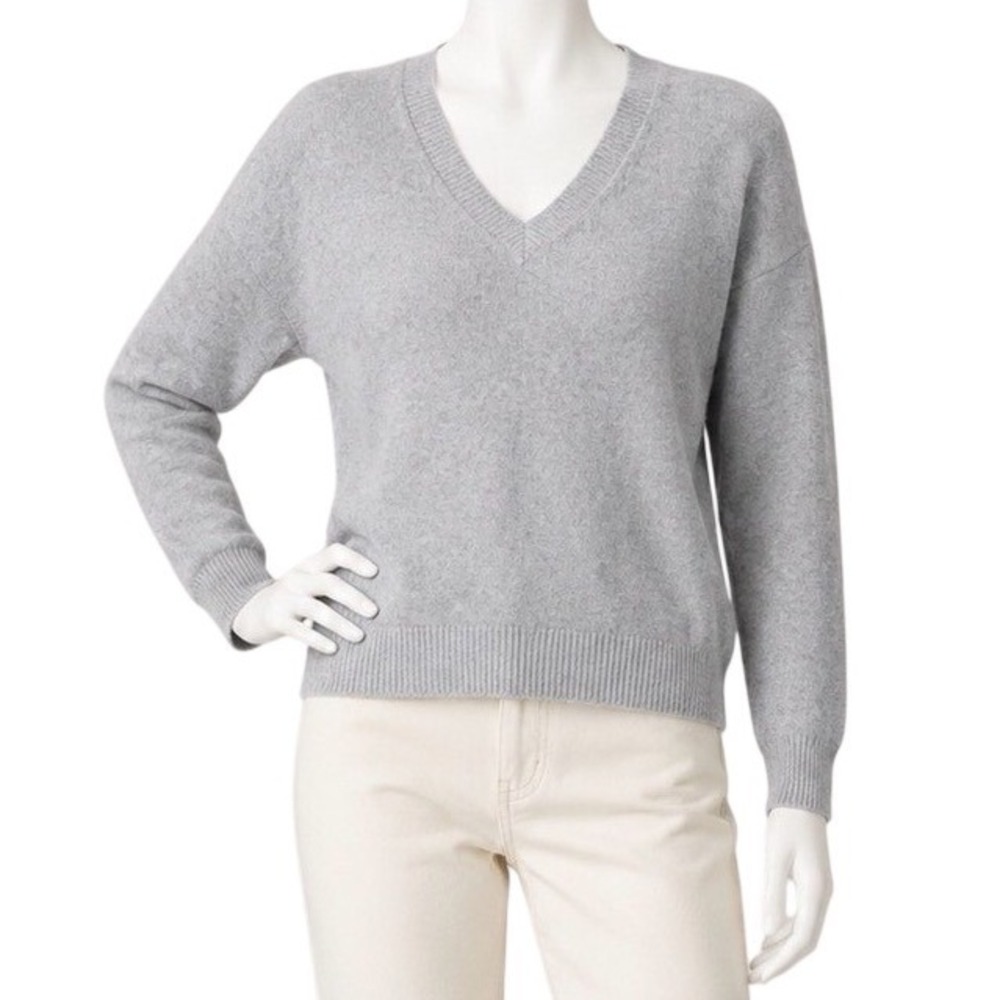 J. CREW 100% Cashmere Heather Gray V-Neck Sweater Luxury Minimalist Cozy | Sz M